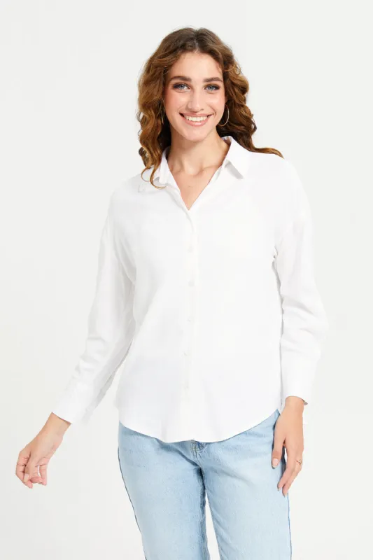 Women White Plain Linen Blend Shirt sold by Redtag