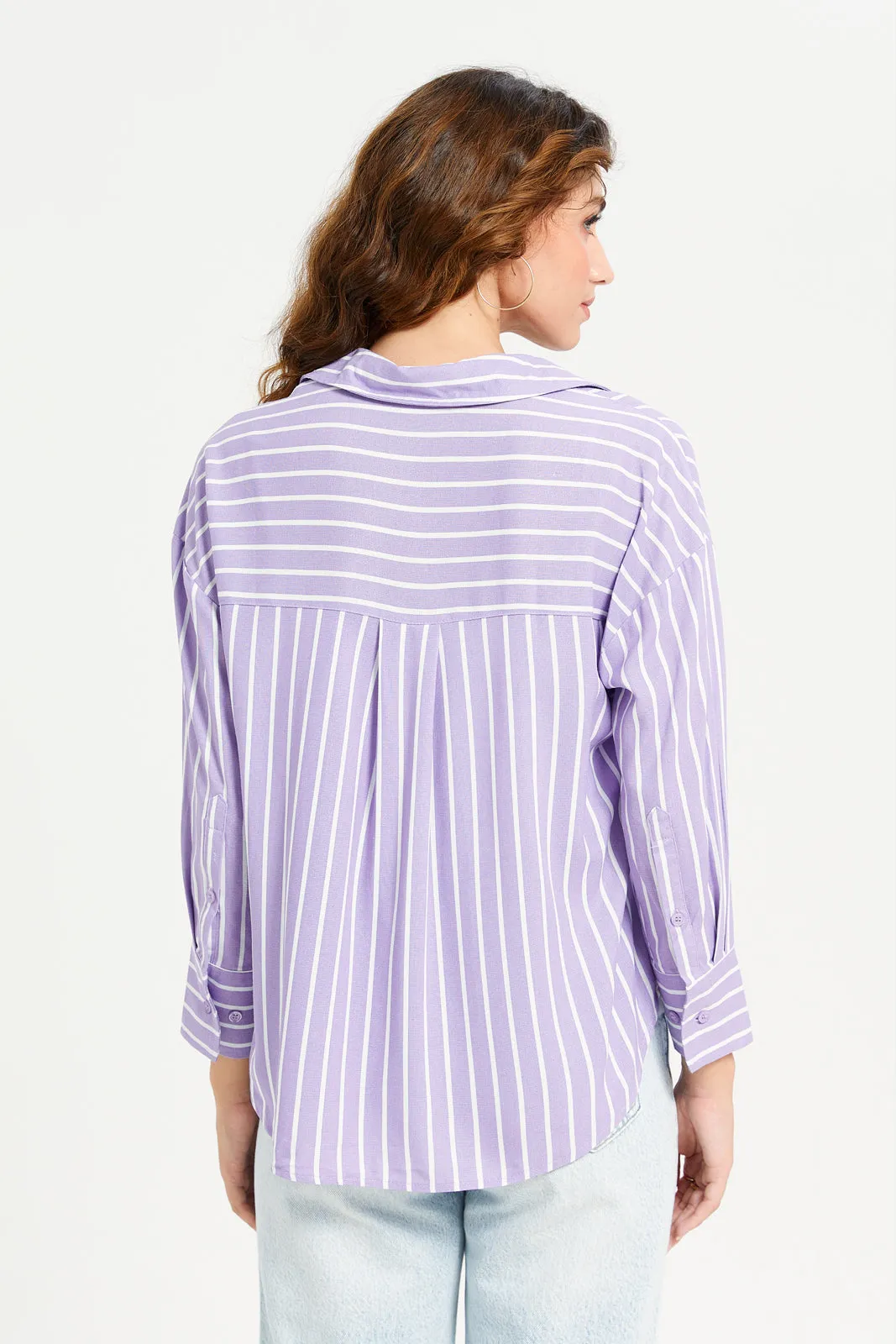 Women Lilac Striper Linen Blend Shirt sold by Redtag product image thumbnail 3