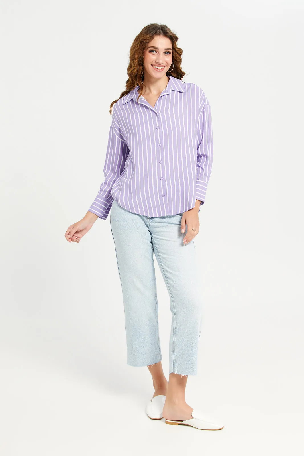 Women Lilac Striper Linen Blend Shirt sold by Redtag product image thumbnail 2