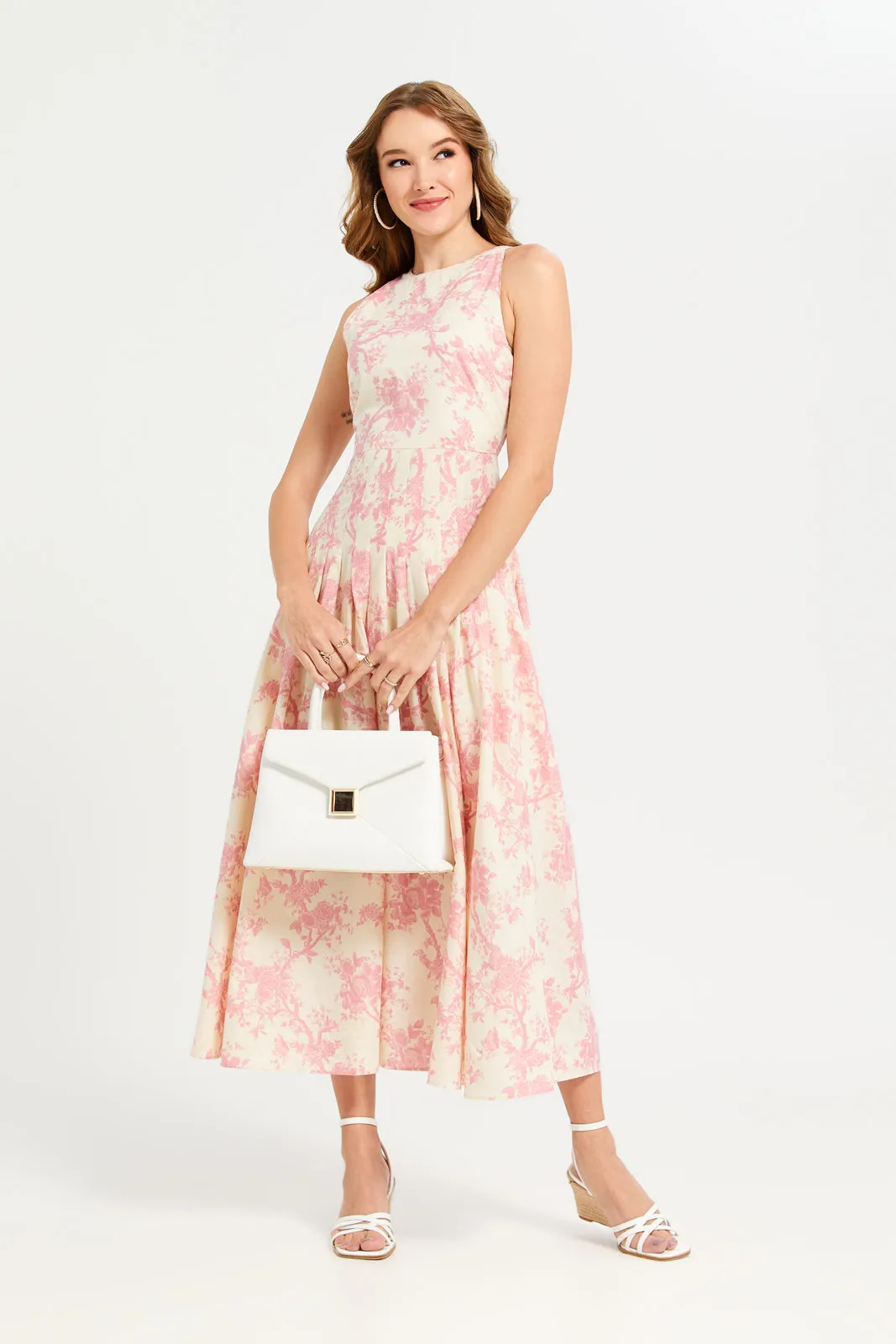 Women Pink Printed Sleeveless Long Dress sold by Redtag product image thumbnail 4