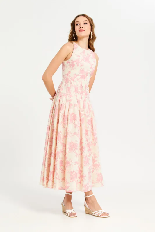 Women Pink Printed Sleeveless Long Dress sold by Redtag