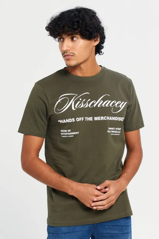 Men Olive Basic Printed T-Shirt sold by Redtag