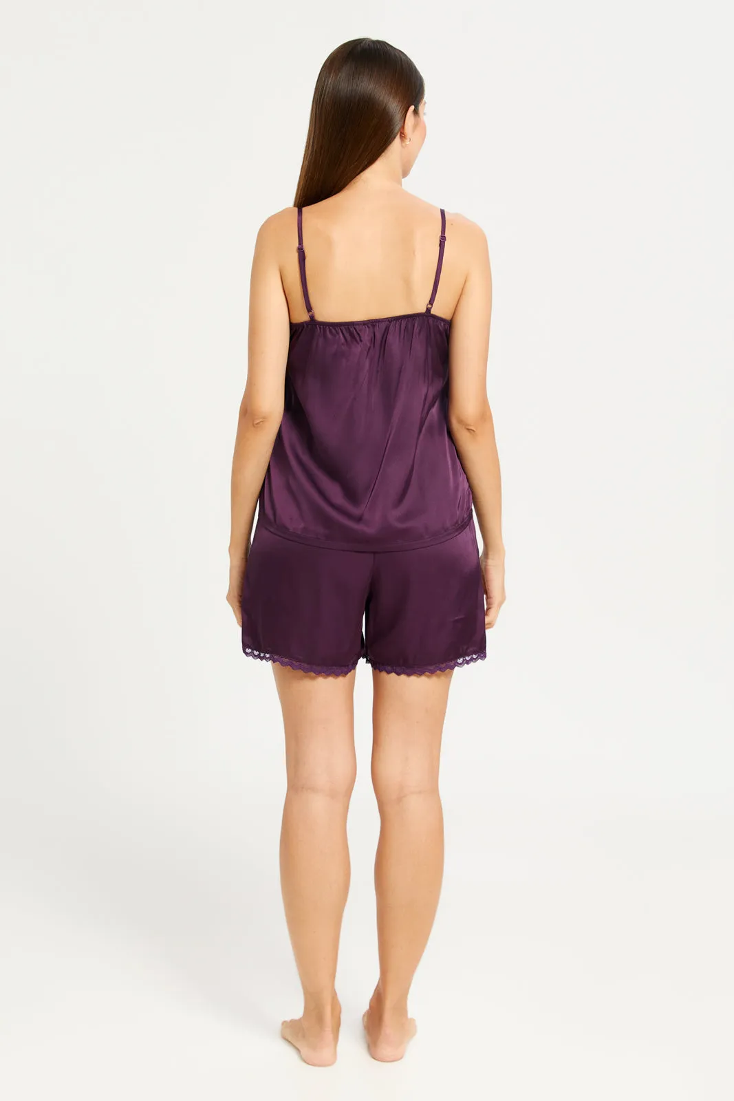 Women Purple With Lace Satin Cami Set (2 Piece) sold by Redtag product image thumbnail 4