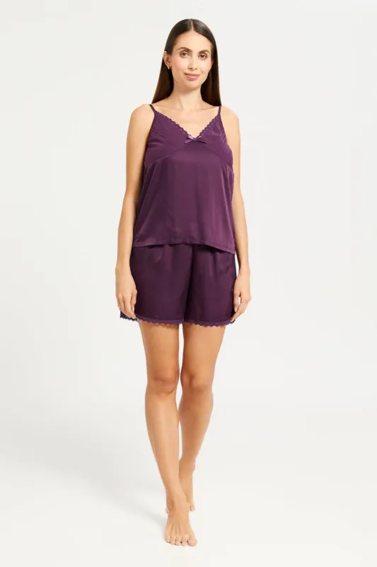 Women Purple With Lace Satin Cami Set (2 Piece) sold by Redtag