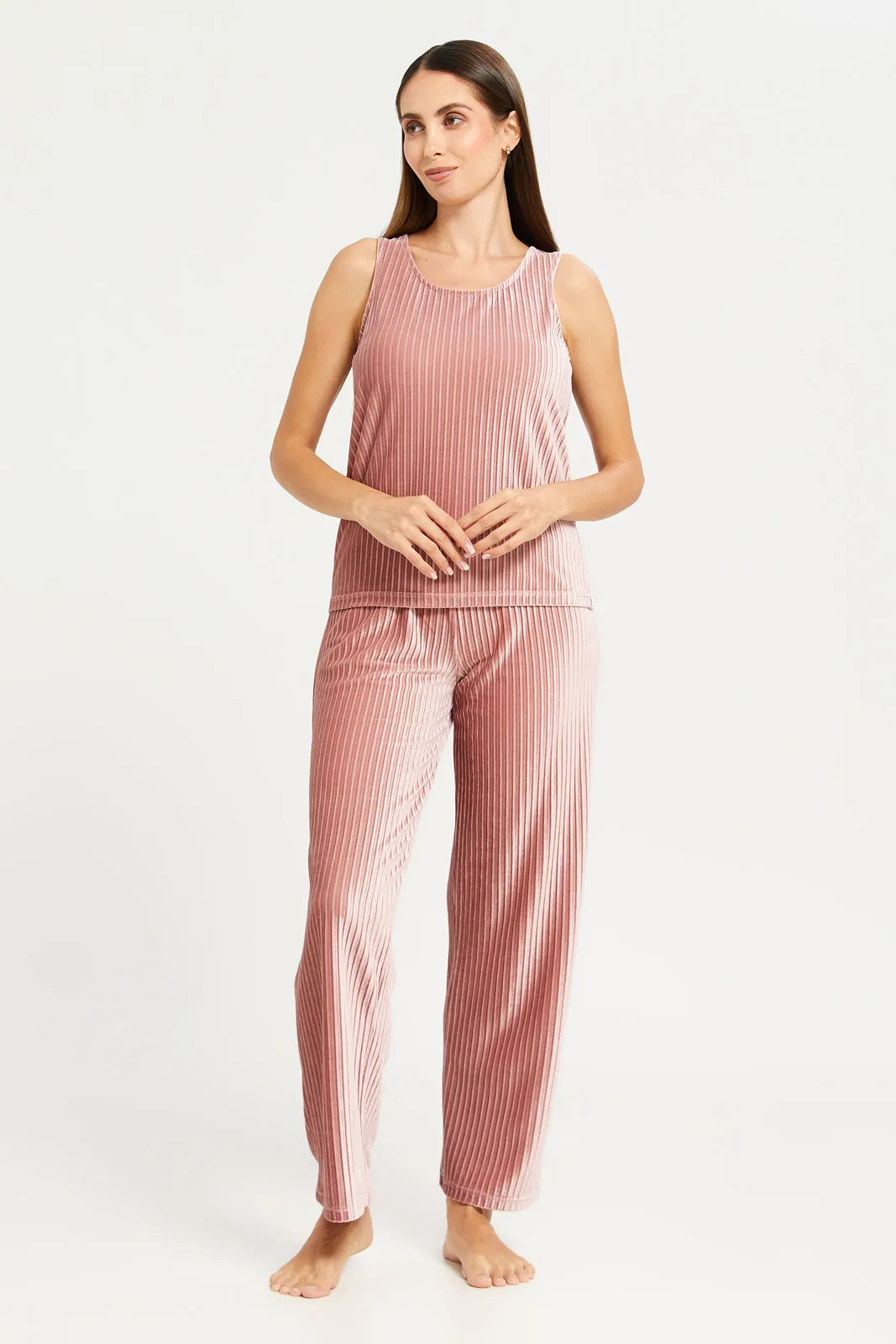 Women Pink Embellished Top With Long Pants Cami Set (2 Piece) sold by Redtag