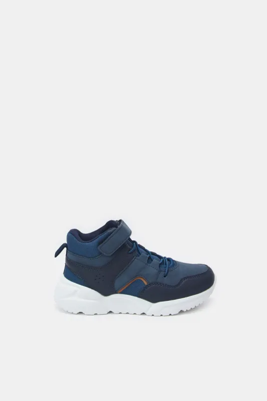 Boys Navy Material Block High-top Sneaker sold by Redtag