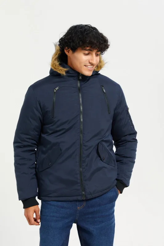 Men Navy Hooded Jacket sold by Redtag