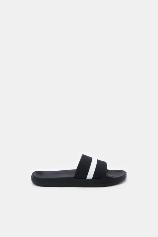Senior Boys Black With White Stripes Slide sold by Redtag