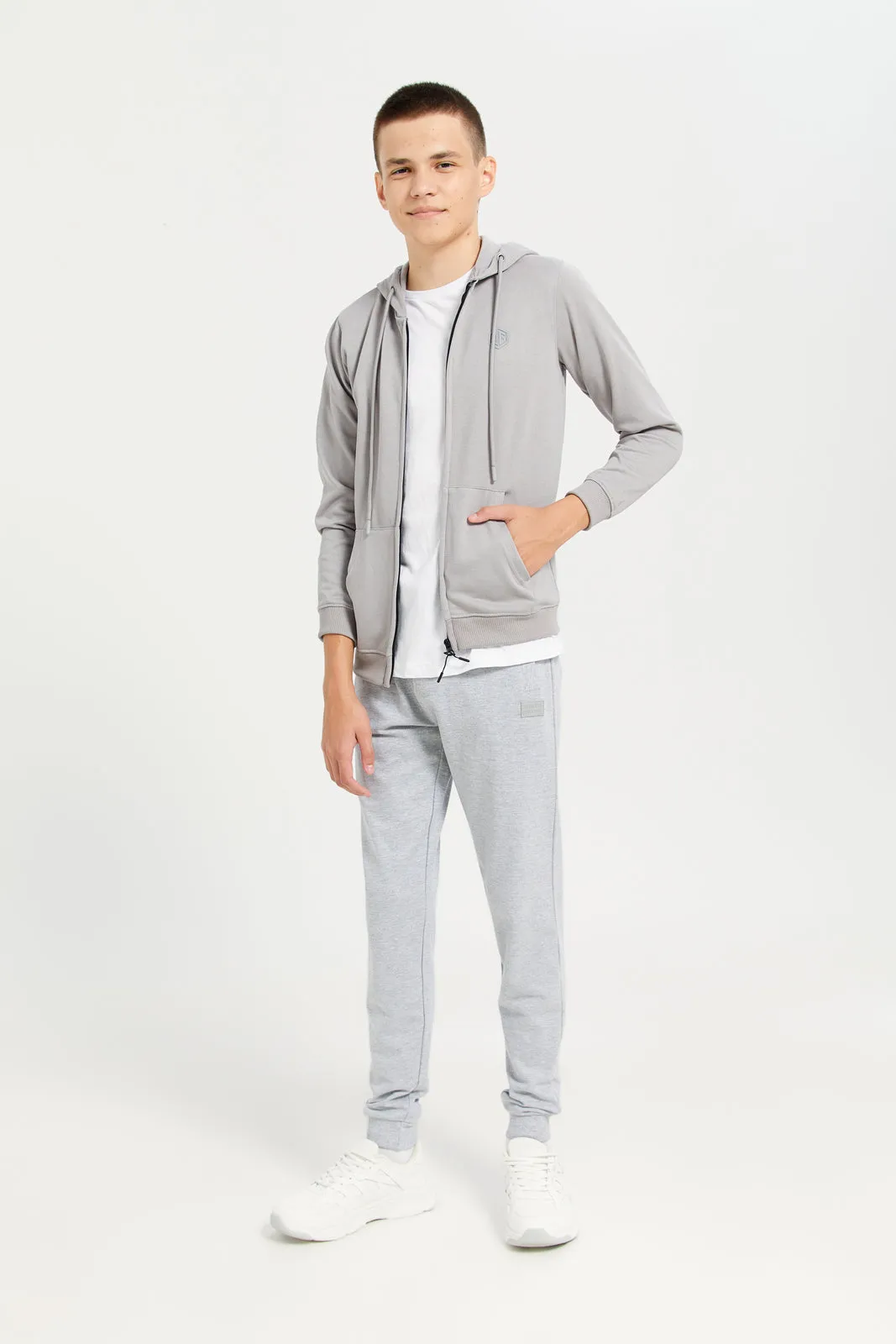 Senior Boys Grey Zipthru Hooded Sweatshirt sold by Redtag product image thumbnail 2
