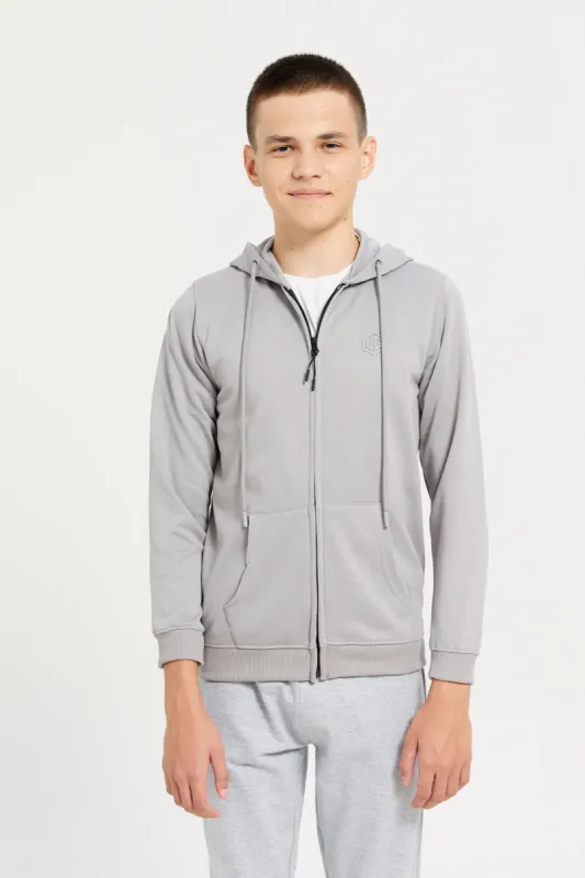 Senior Boys Grey Zipthru Hooded Sweatshirt sold by Redtag