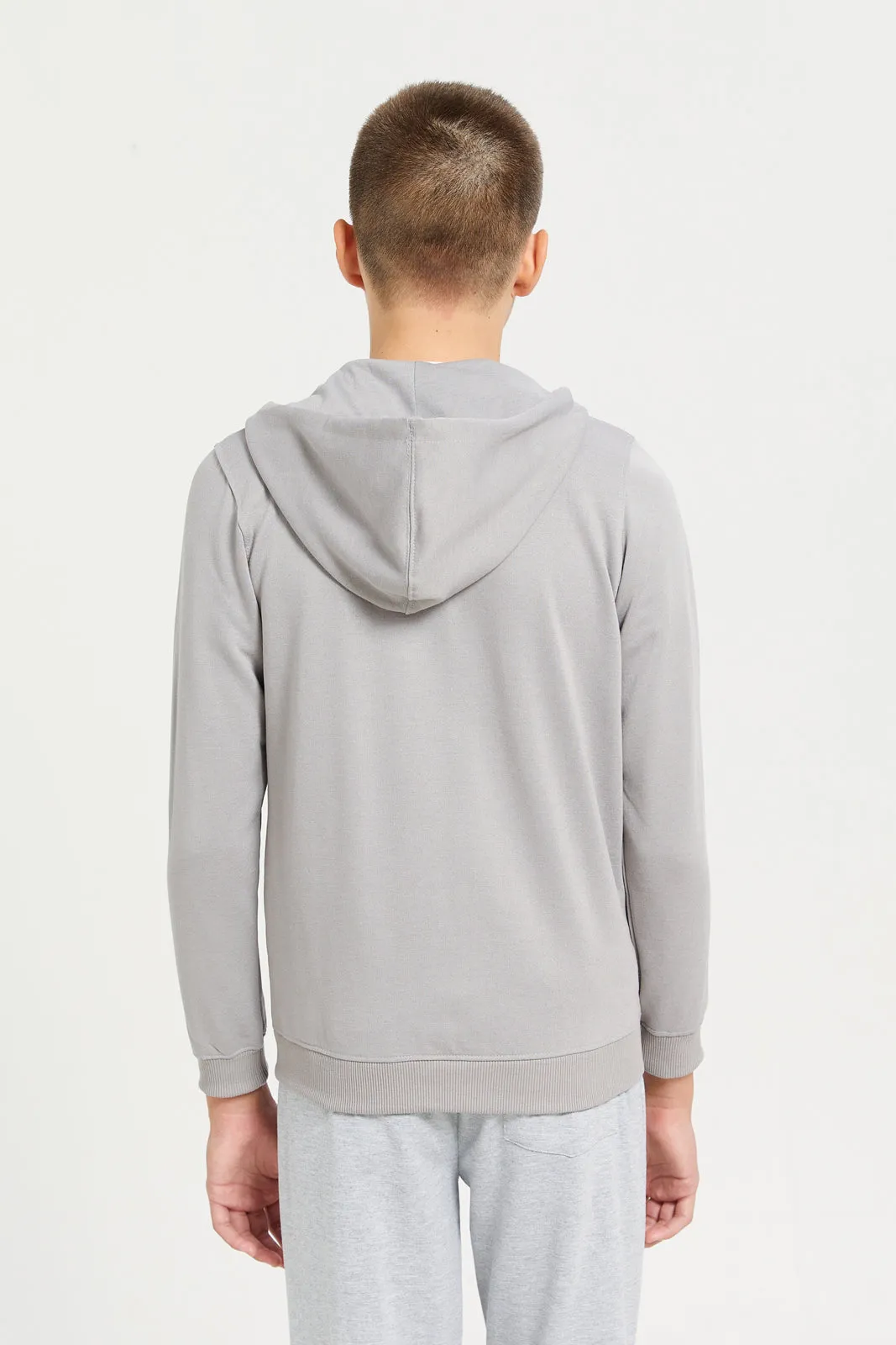 Senior Boys Grey Zipthru Hooded Sweatshirt sold by Redtag product image thumbnail 3