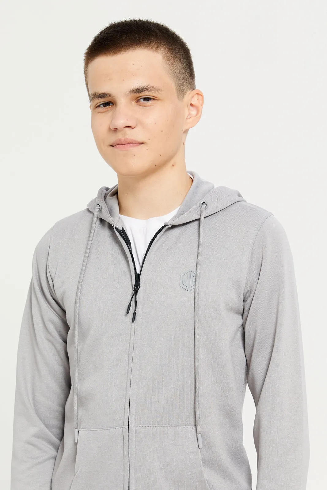 Senior Boys Grey Zipthru Hooded Sweatshirt sold by Redtag product image thumbnail 4