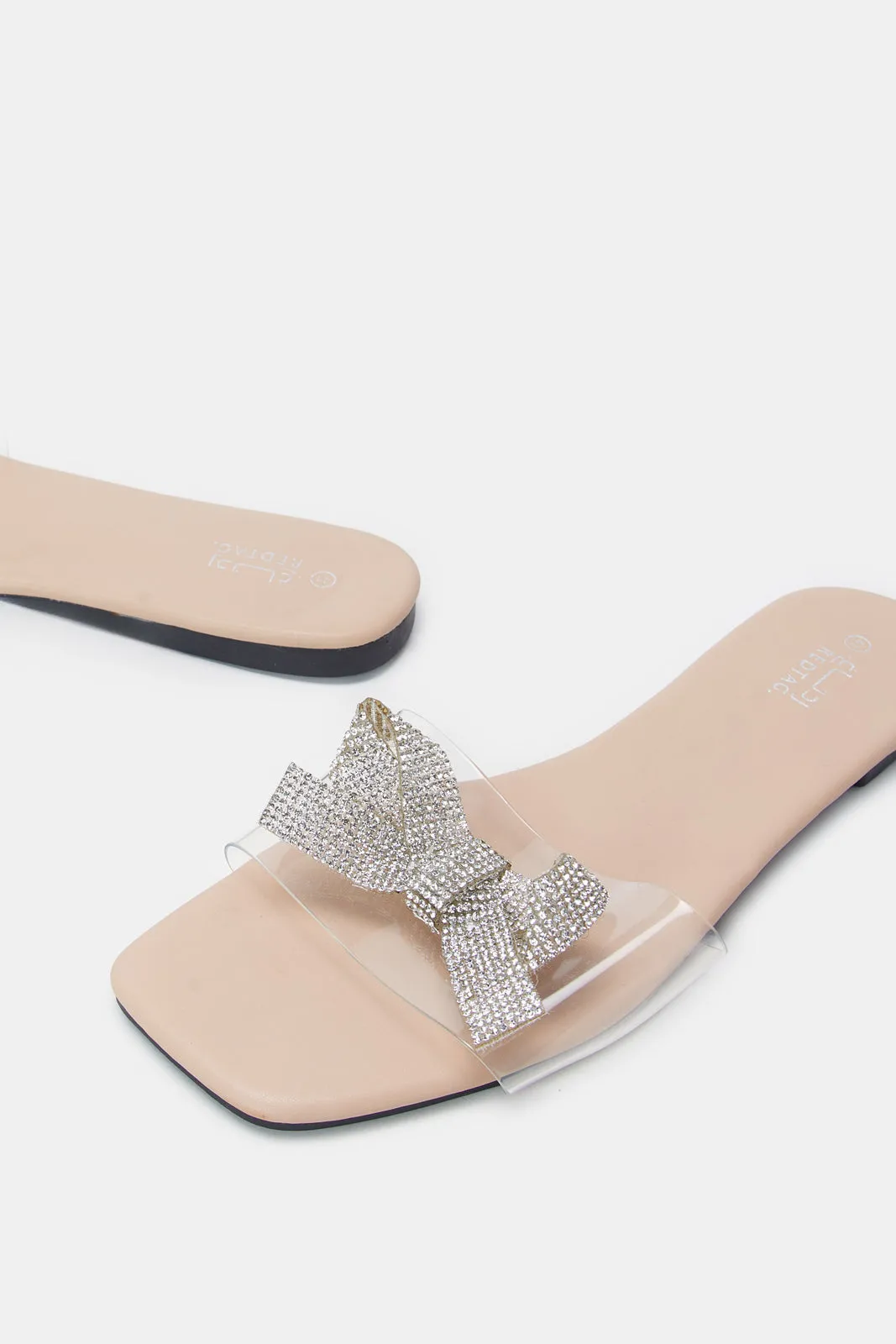 Women Beige Embellished Bow Trim Mule sold by Redtag product image thumbnail 3