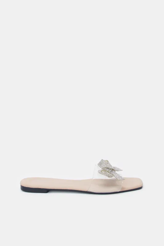 Women Beige Embellished Bow Trim Mule sold by Redtag