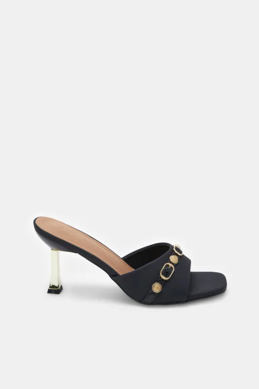 Women Black Mule With Gold Heel sold by Redtag