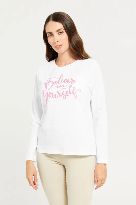 Women White Printed  Long Sleeves T-shirt sold by Redtag