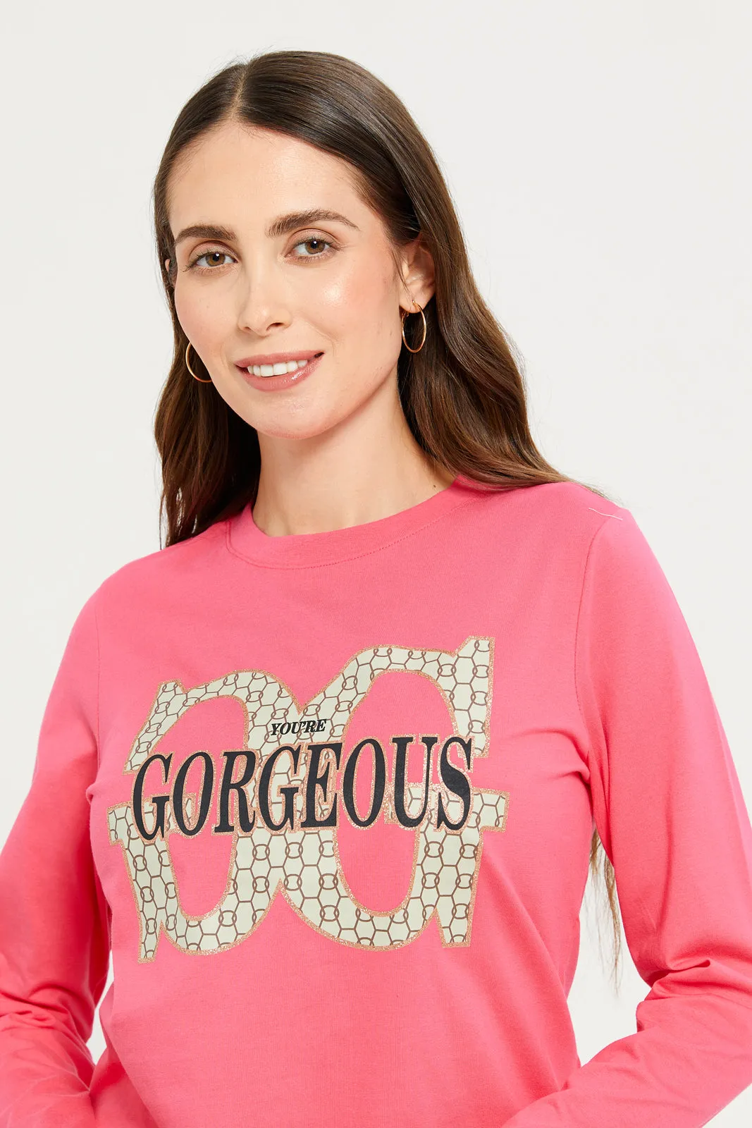 Women Pink Printed Long Sleeves T-shirt sold by Redtag product image thumbnail 4