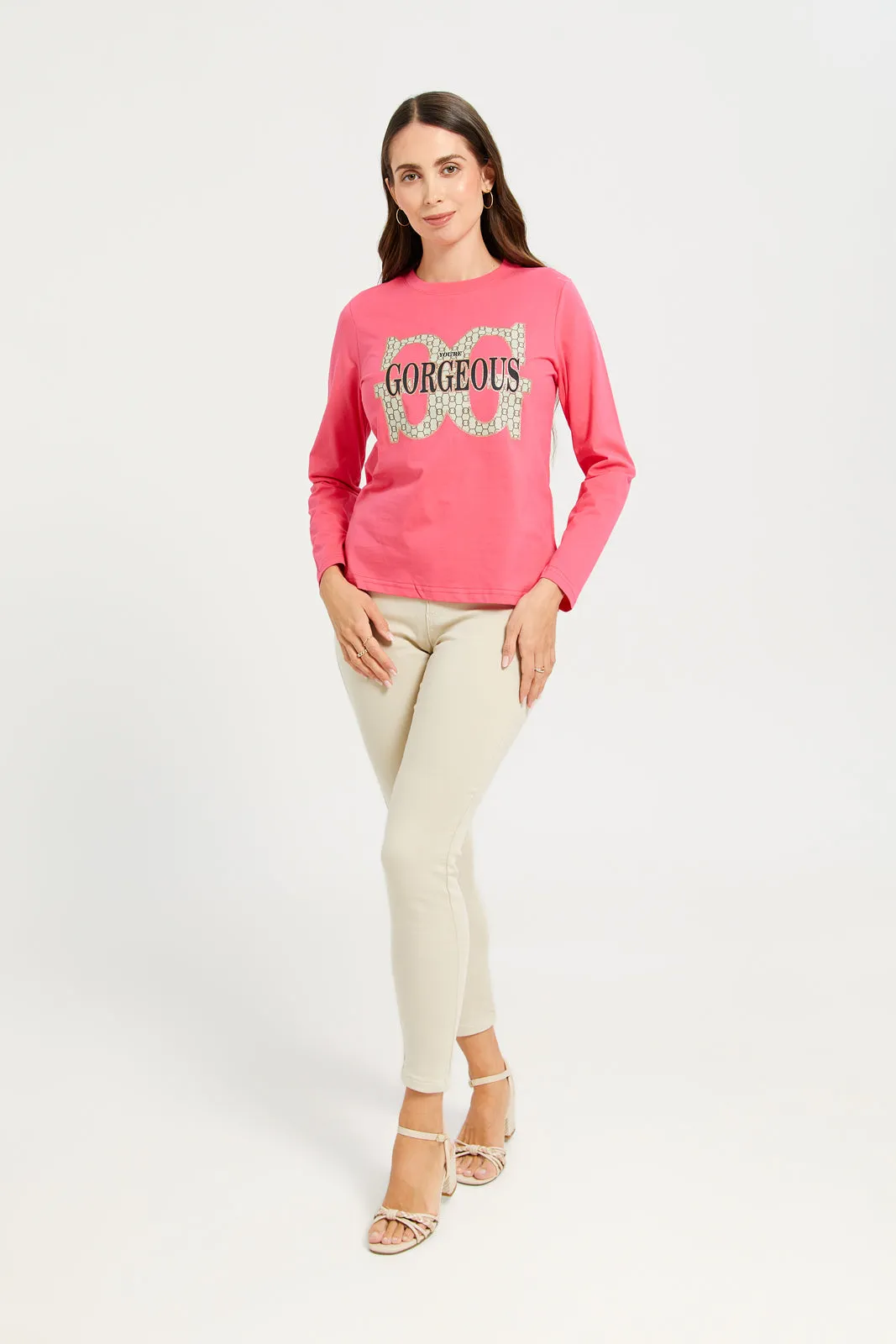 Women Pink Printed Long Sleeves T-shirt sold by Redtag product image thumbnail 2