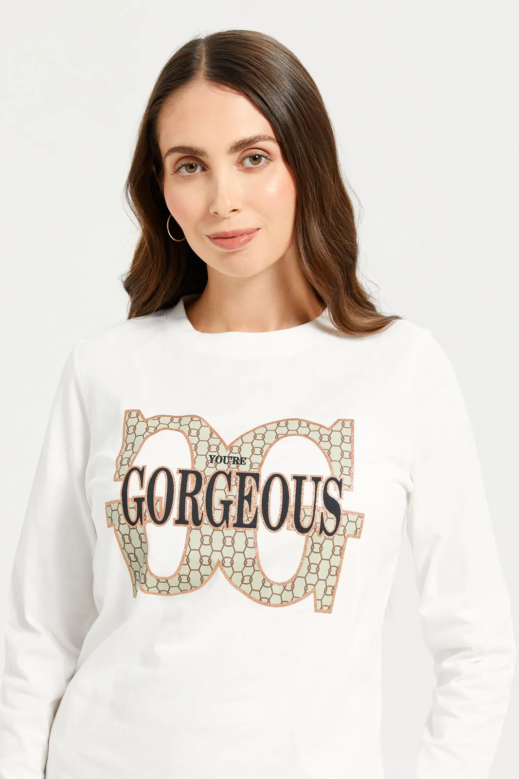 Women White Printed Long Sleeves T-shirt sold by Redtag product image thumbnail 4