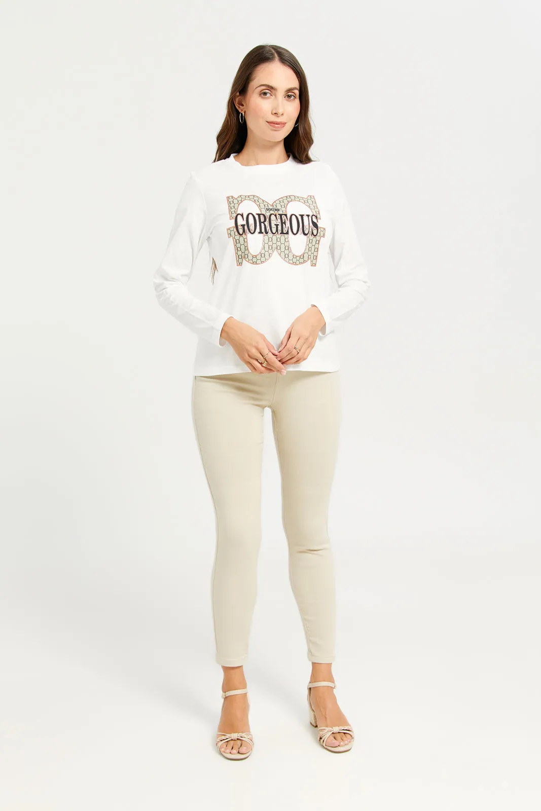 Women White Printed Long Sleeves T-shirt sold by Redtag product image thumbnail 2