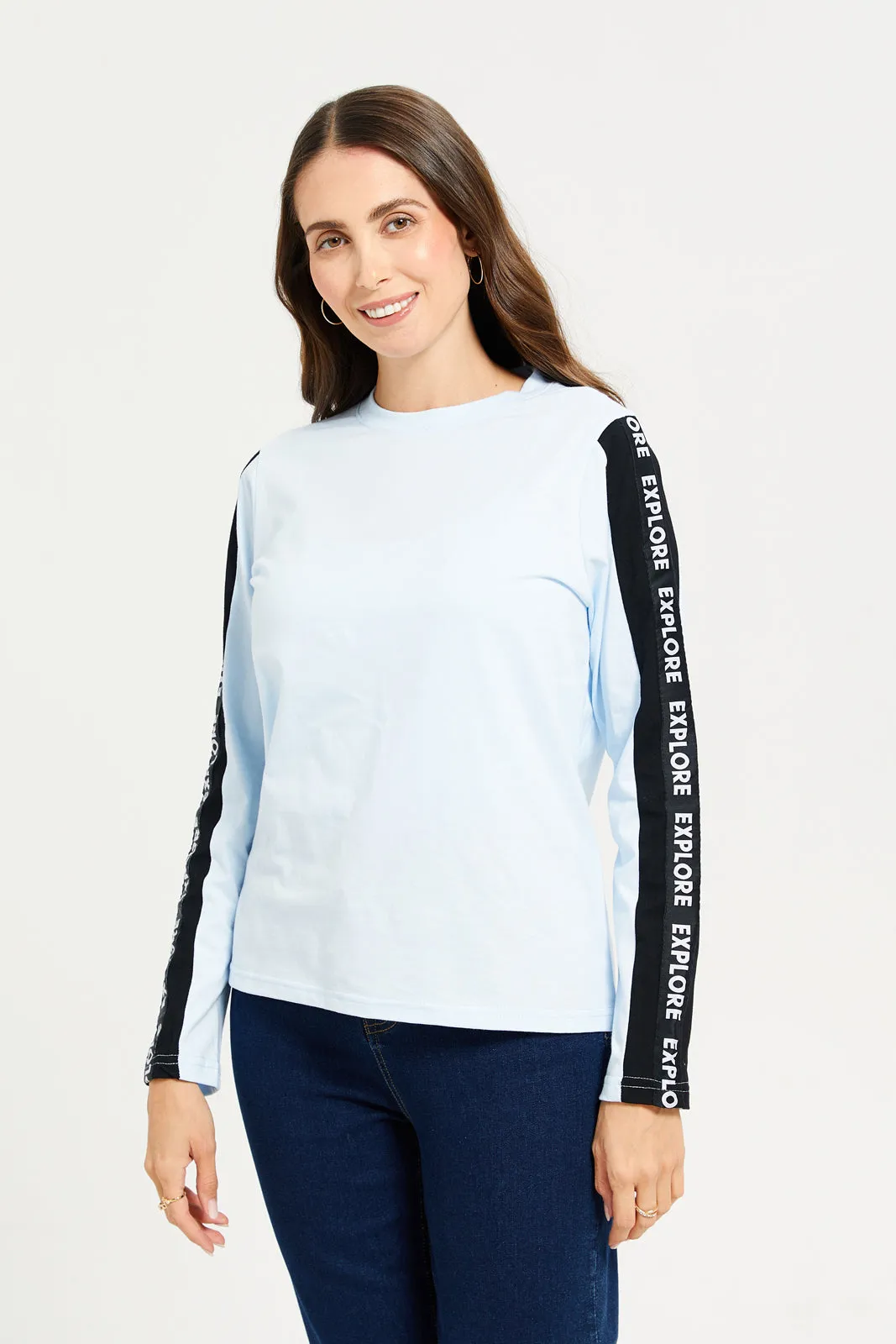 Women Blue Long Sleeves T-shirt sold by Redtag