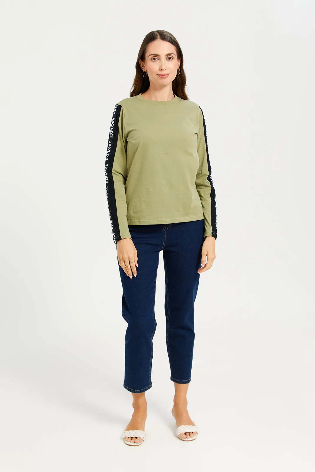 Women Olive Long Sleeves T-shirt sold by Redtag product image thumbnail 2