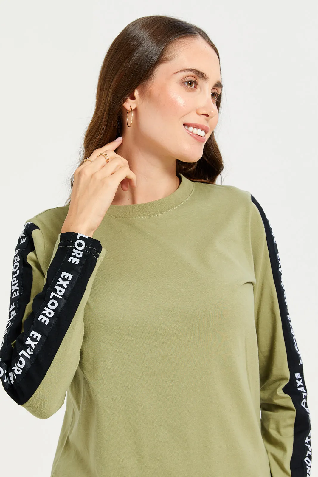 Women Olive Long Sleeves T-shirt sold by Redtag product image thumbnail 4