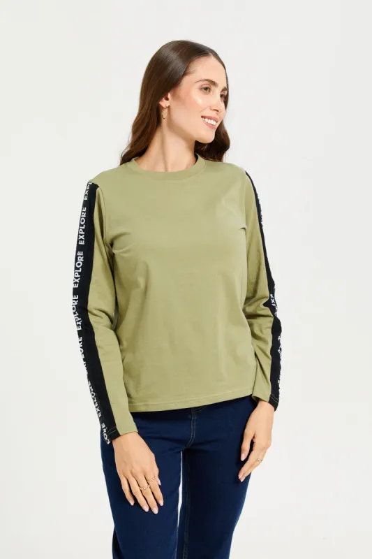 Women Olive Long Sleeves T-shirt sold by Redtag
