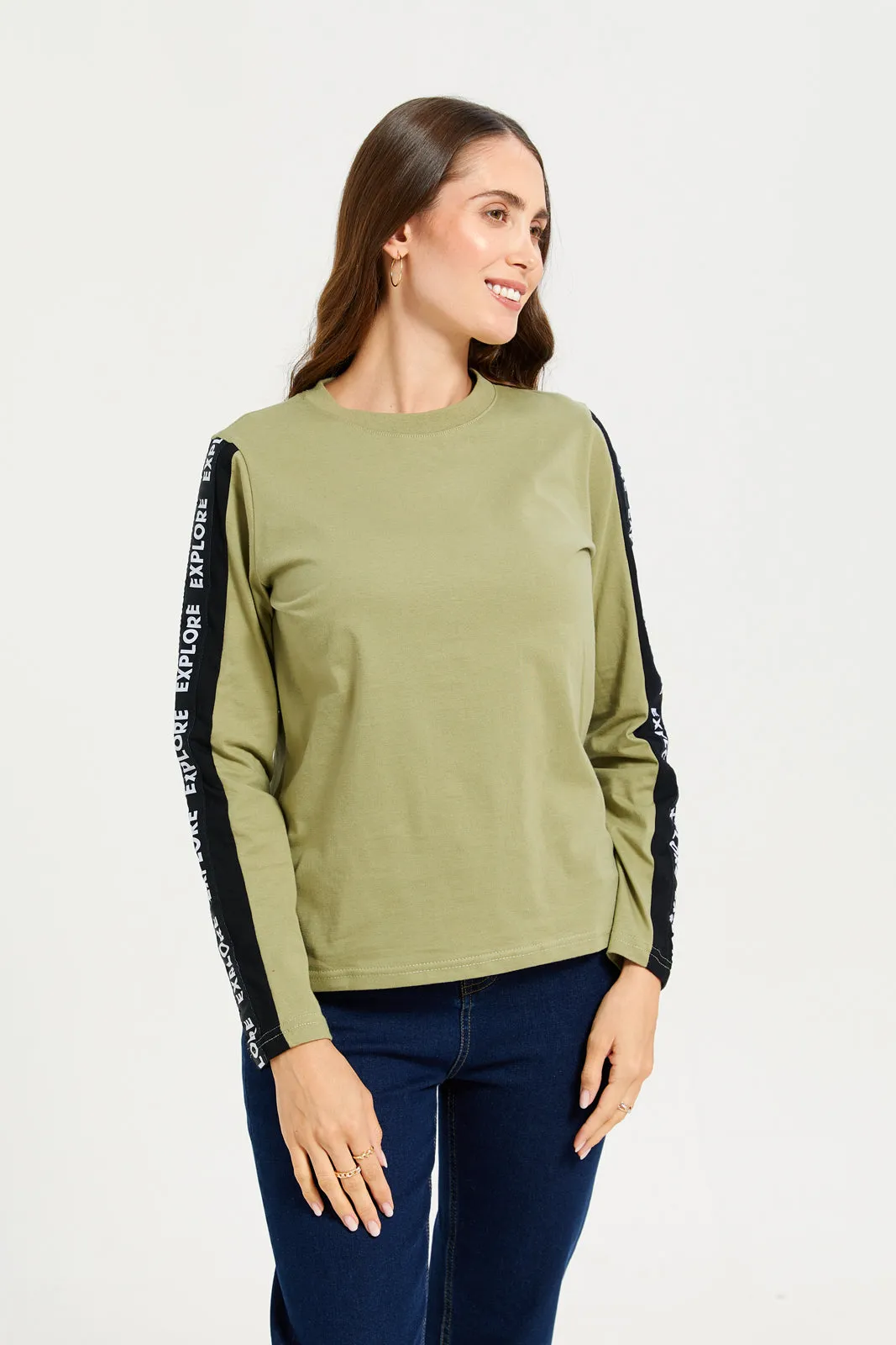 Women Olive Long Sleeves T-shirt sold by Redtag