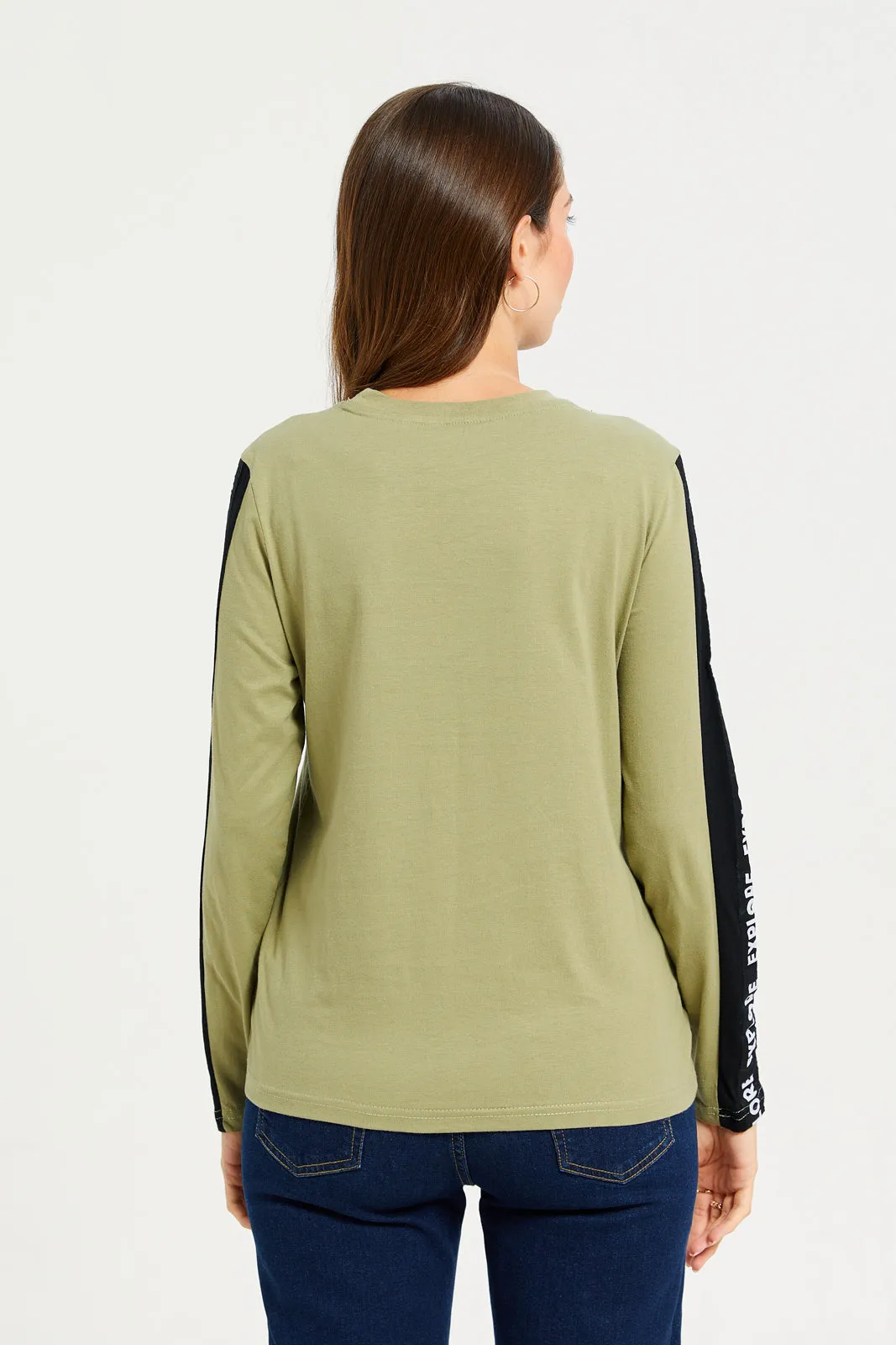 Women Olive Long Sleeves T-shirt sold by Redtag product image thumbnail 3