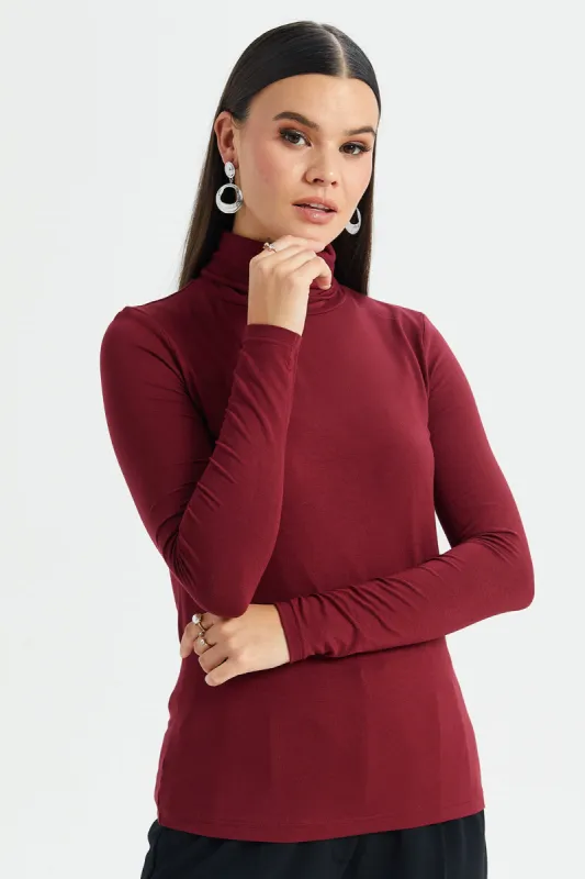Women Burgundy Long Sleeve T-Shirt sold by Redtag