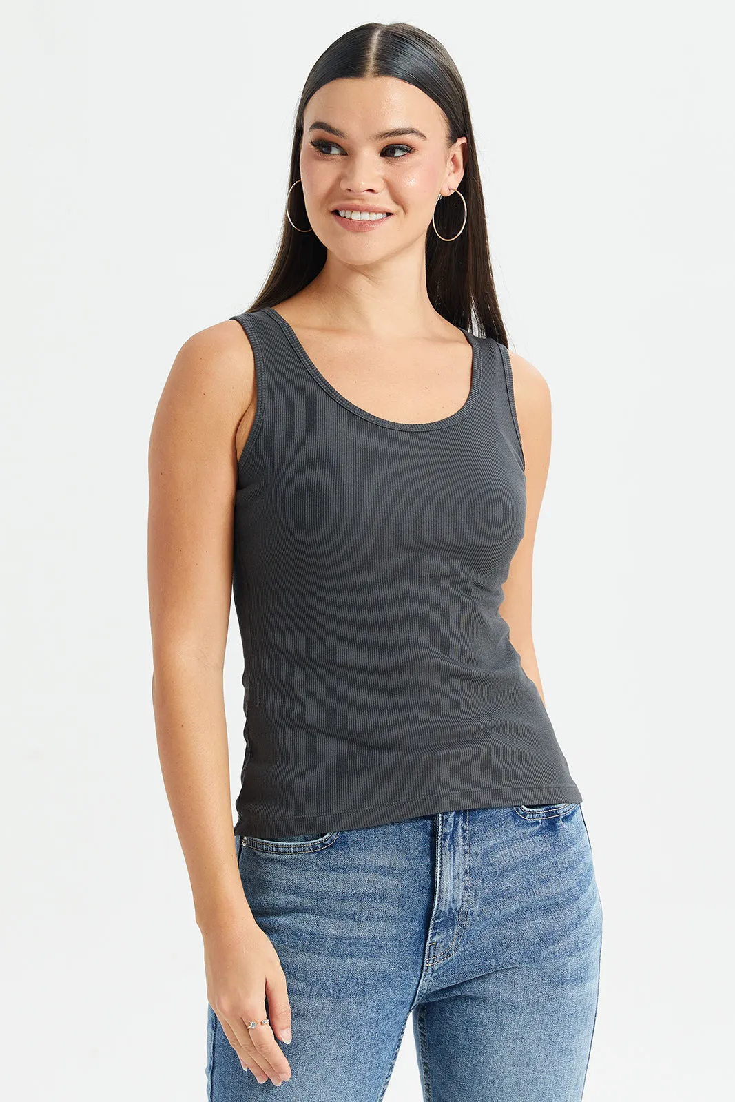 Women Charcoal Ribbed Vest sold by Redtag