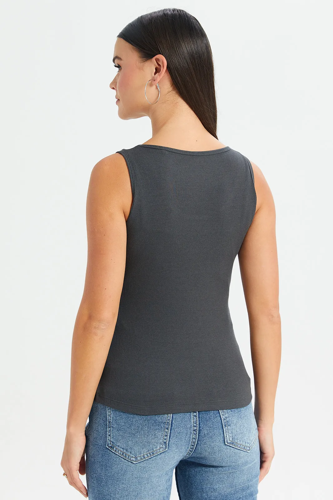 Women Charcoal Ribbed Vest sold by Redtag product image thumbnail 3
