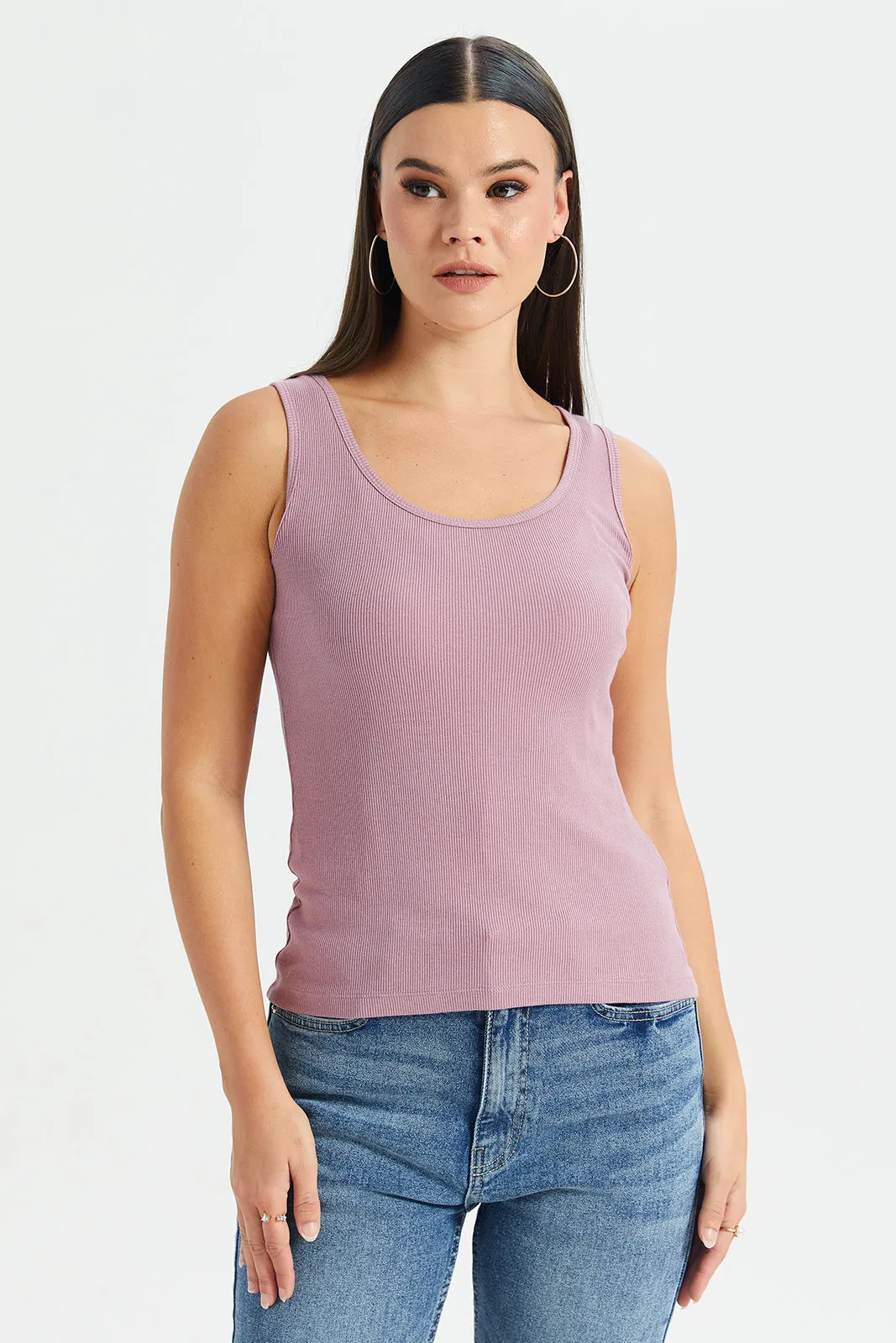 Women Mauve Ribbed Vest sold by Redtag