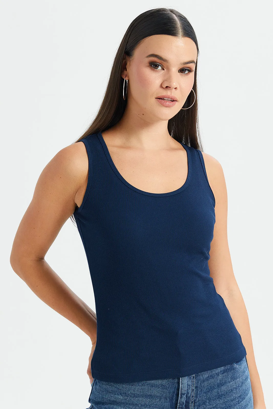 Women Navy Ribbed Vest sold by Redtag