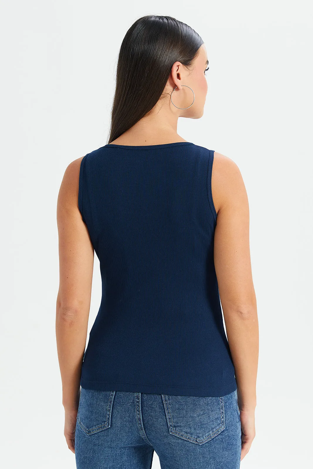 Women Navy Ribbed Vest sold by Redtag product image thumbnail 3