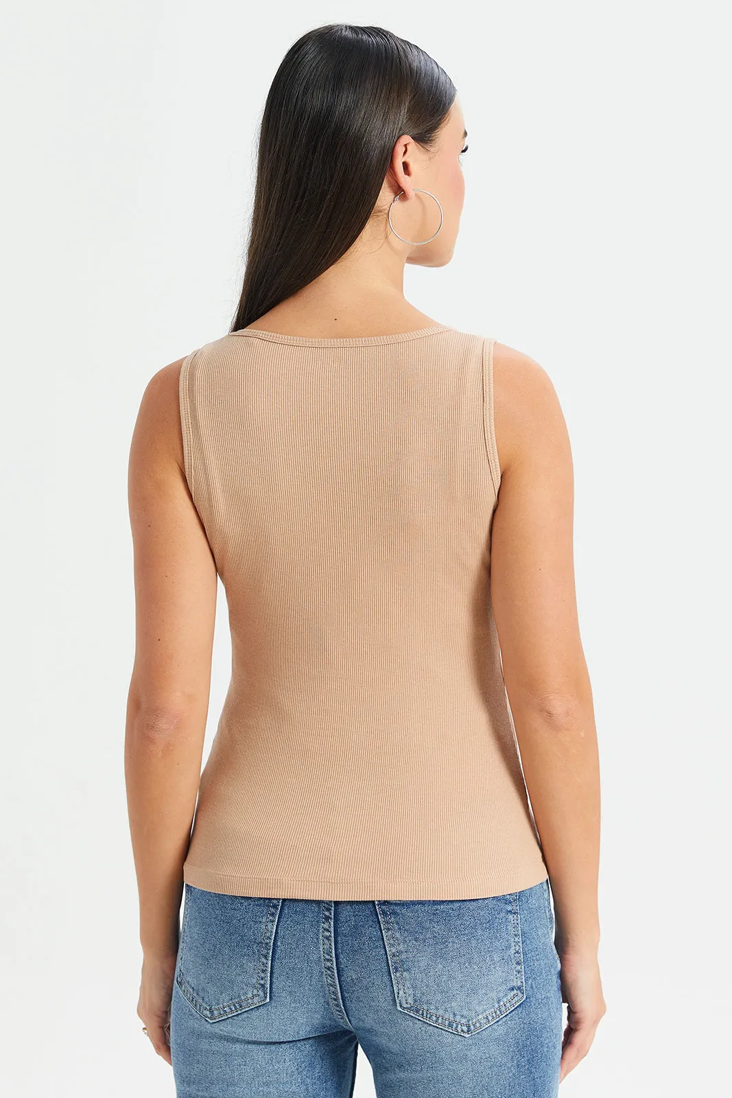 Women Beige Ribbed Vest sold by Redtag product image thumbnail 3