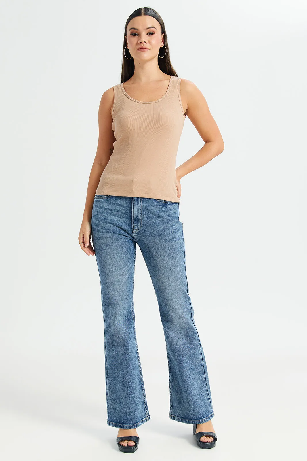 Women Beige Ribbed Vest sold by Redtag product image thumbnail 2