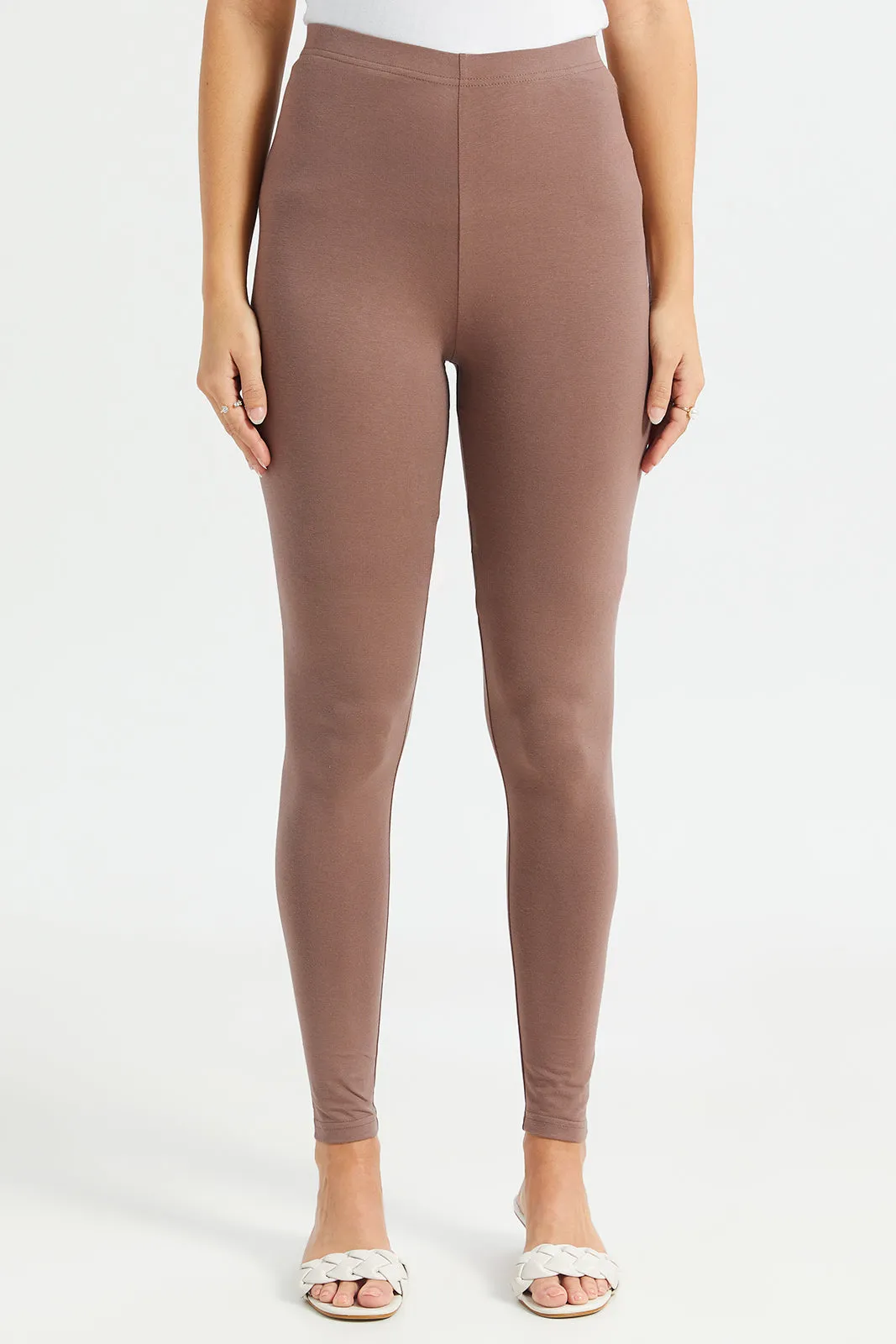 Women Taupe Long Length Leggings sold by Redtag