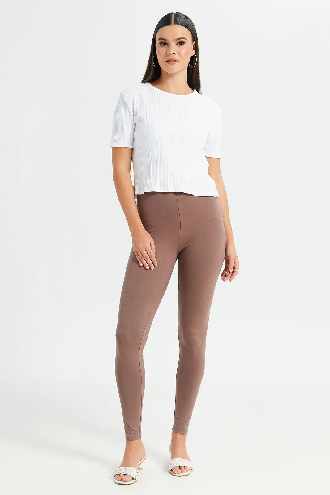 Women Taupe Long Length Leggings sold by Redtag product image thumbnail 2