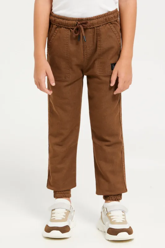 Boys Brown Knitted Denim Jogger sold by Redtag