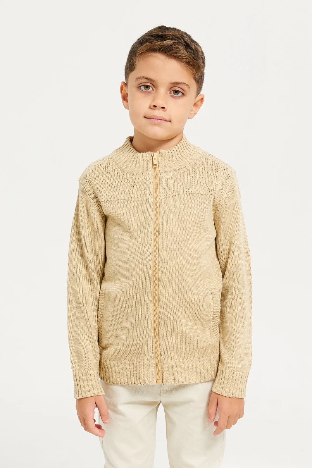 Boys Beige Solid Sweater sold by Redtag