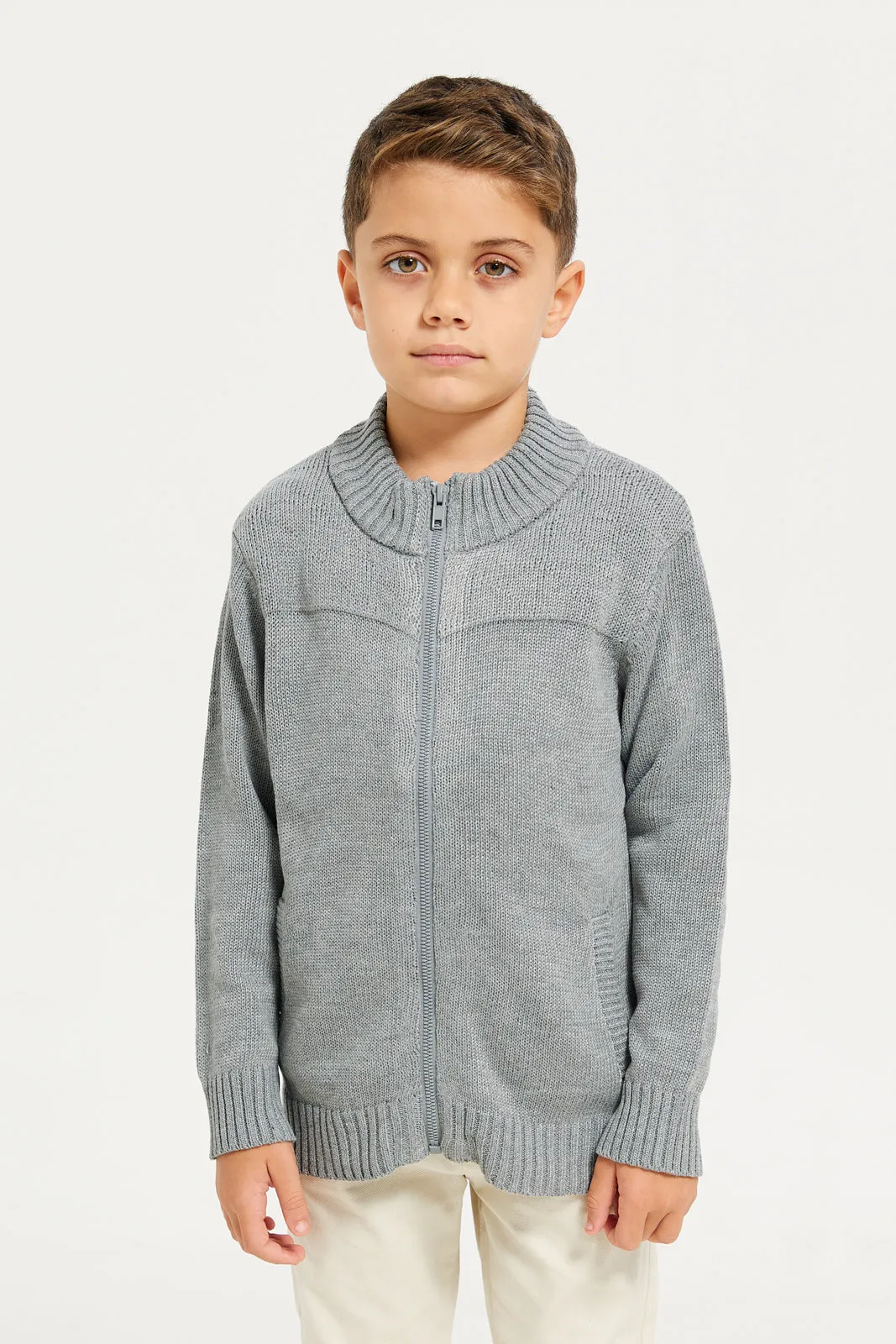 Boys Grey Solid Sweater sold by Redtag