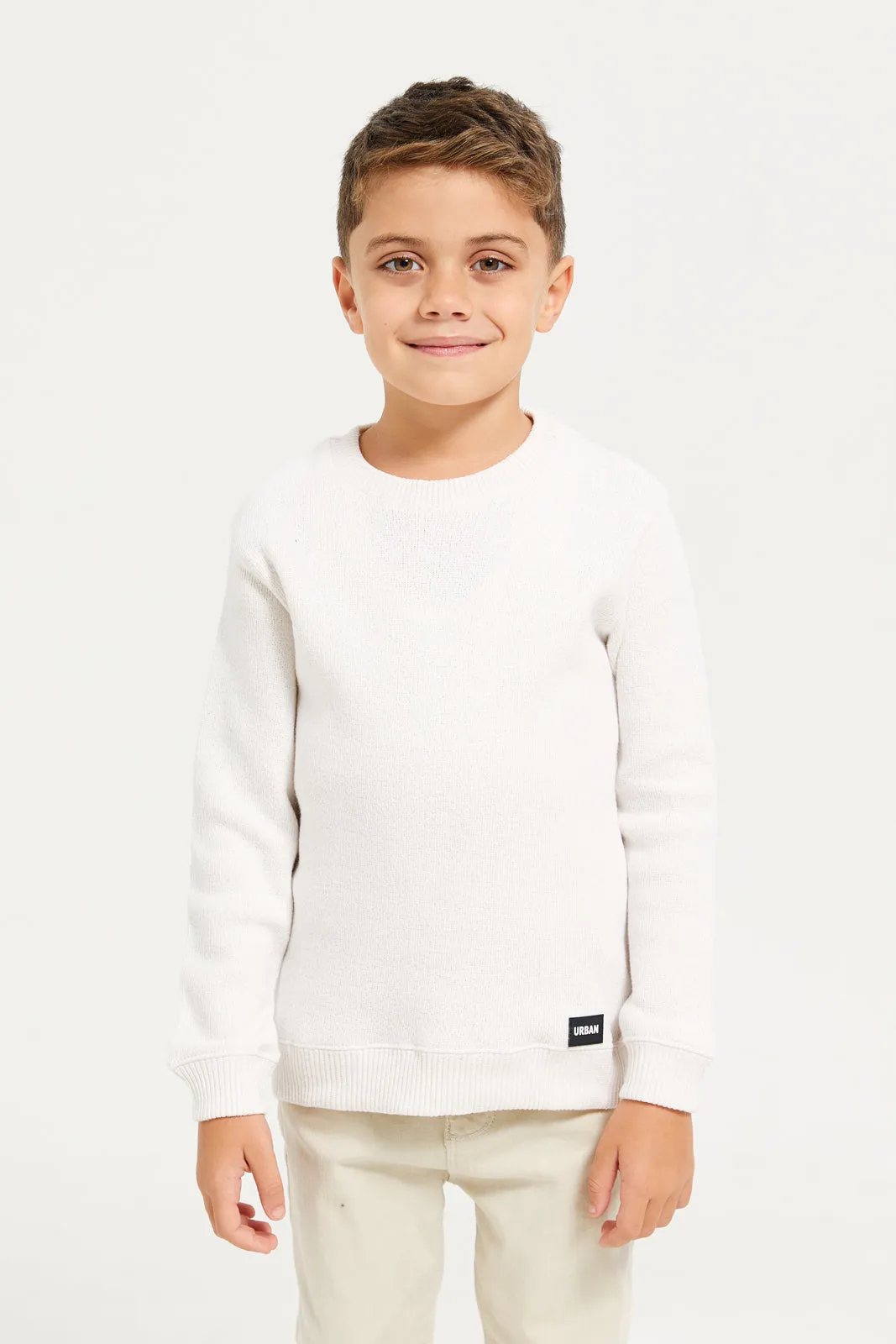 Boys White Snow Look Crew Neck Pullover sold by Redtag