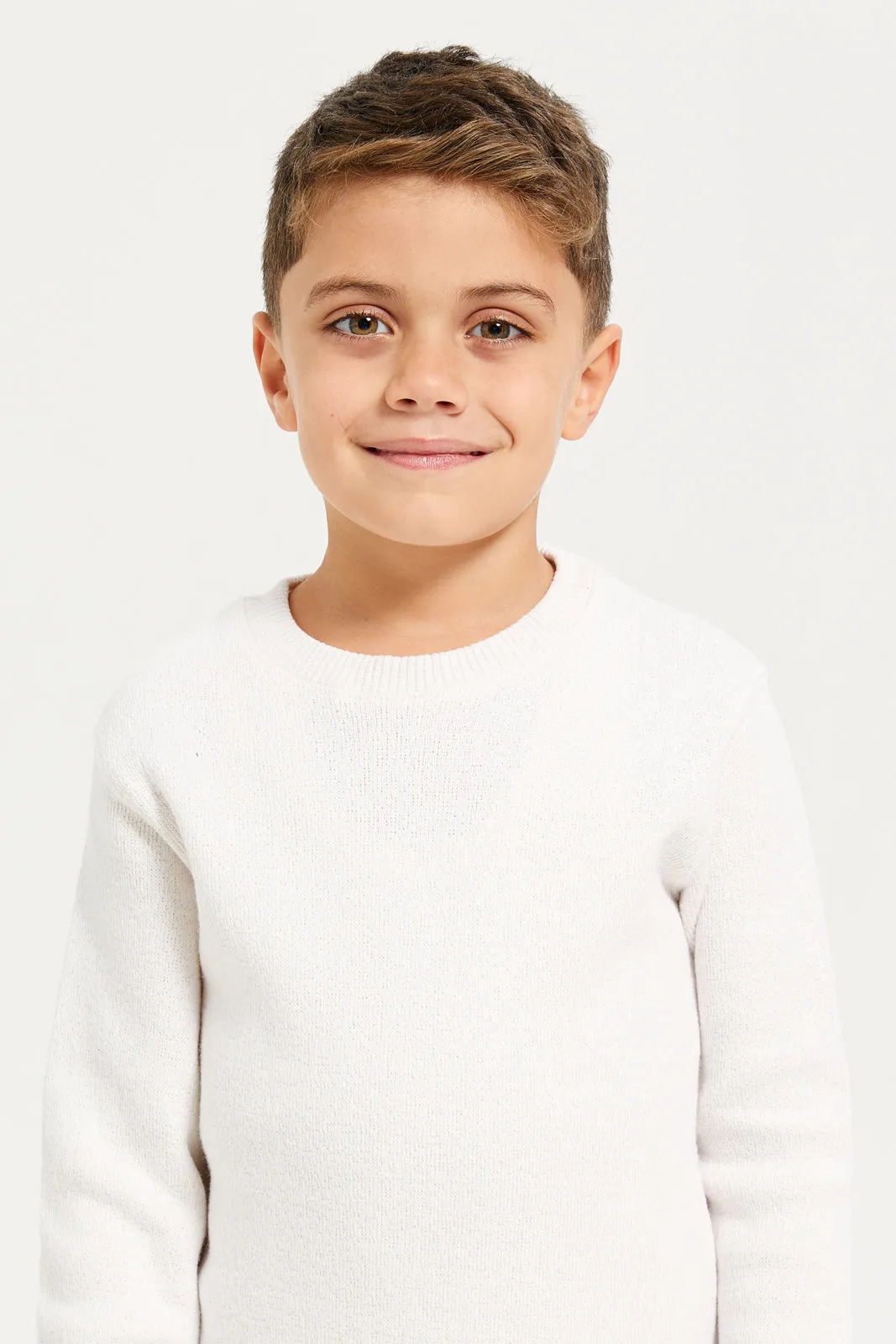 Boys White Snow Look Crew Neck Pullover sold by Redtag product image thumbnail 4
