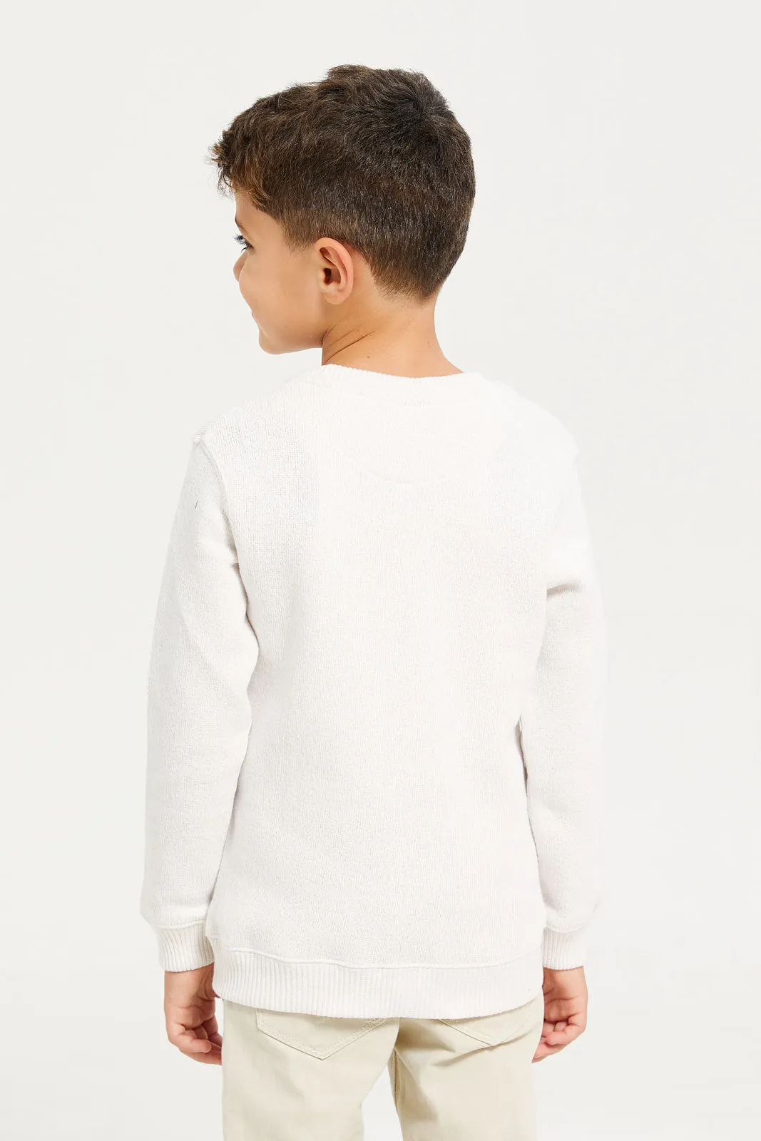 Boys White Snow Look Crew Neck Pullover sold by Redtag product image thumbnail 3