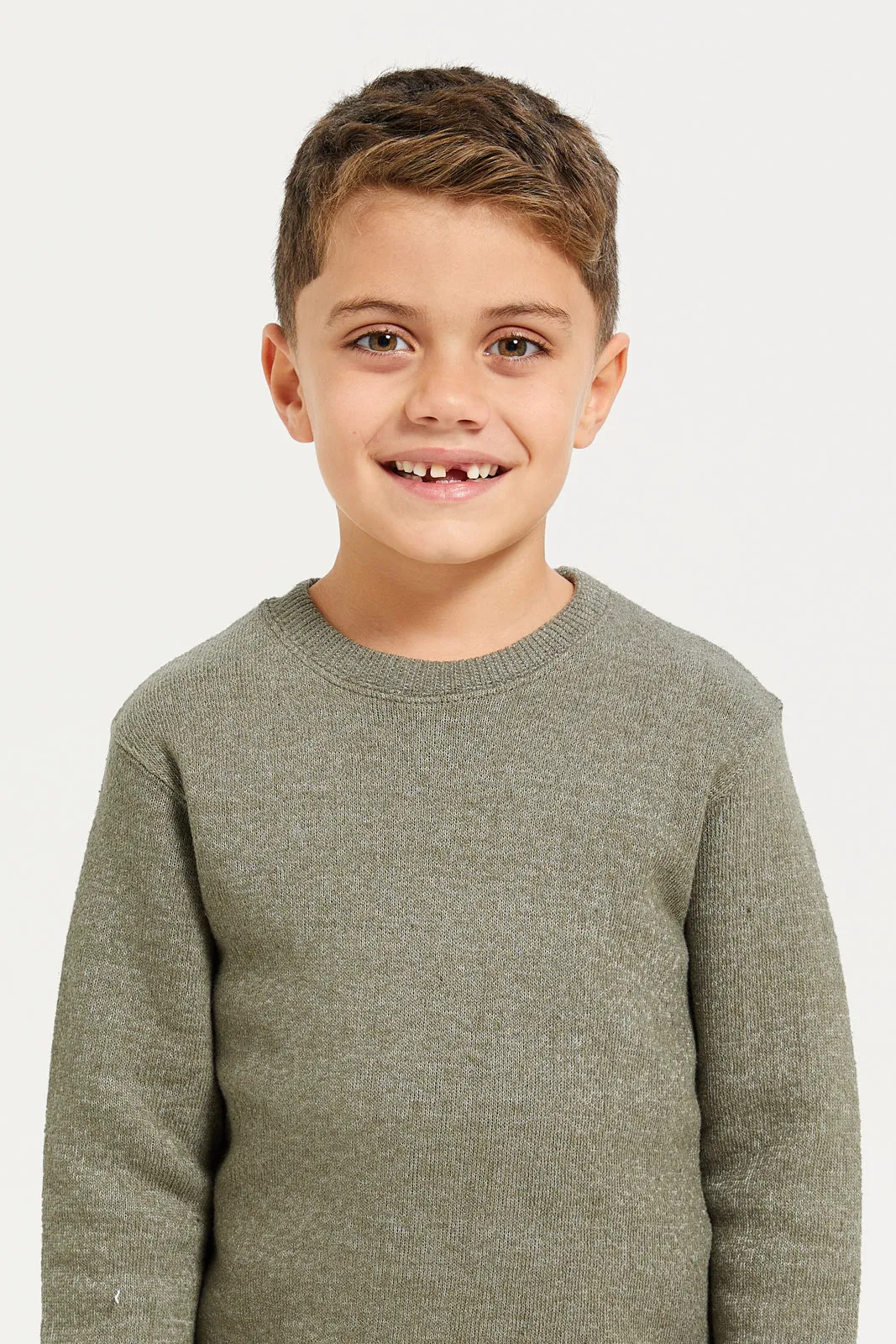 Boys Olive Snow Look Crew Neck Pullover sold by Redtag product image thumbnail 4
