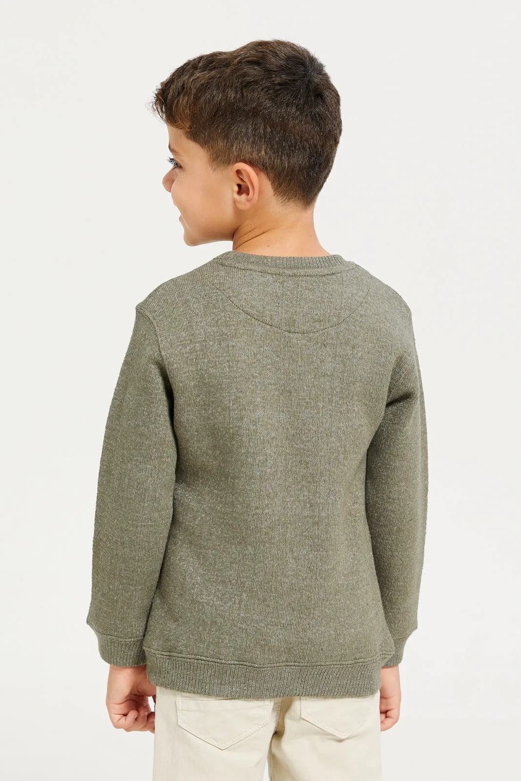 Boys Olive Snow Look Crew Neck Pullover sold by Redtag product image thumbnail 3