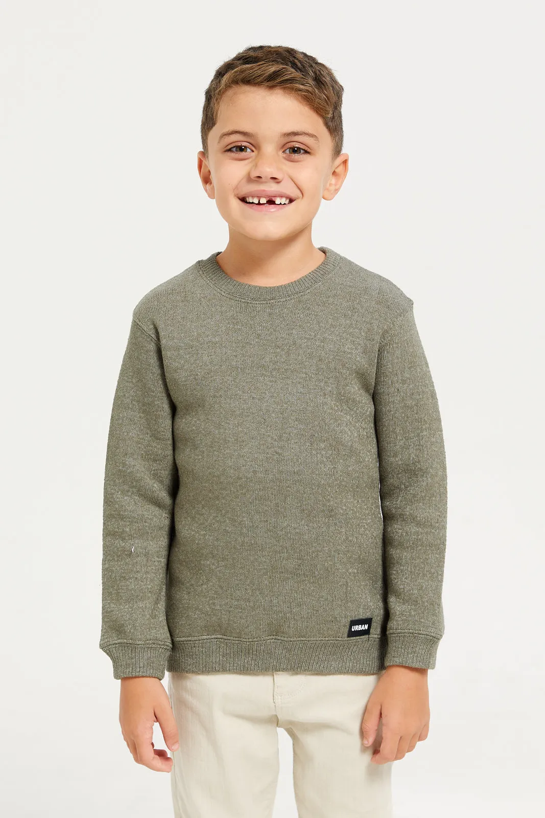Boys Olive Snow Look Crew Neck Pullover sold by Redtag