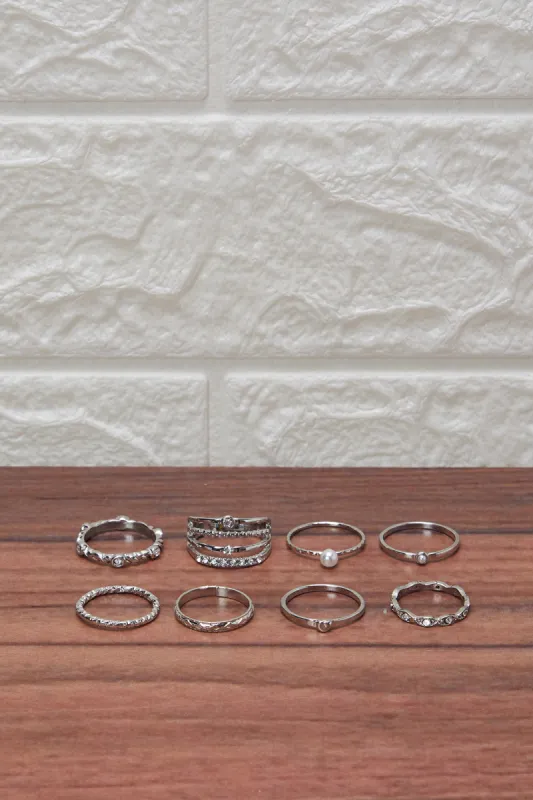 Women Silver Embellished Ring Set (8 Piece) sold by Redtag